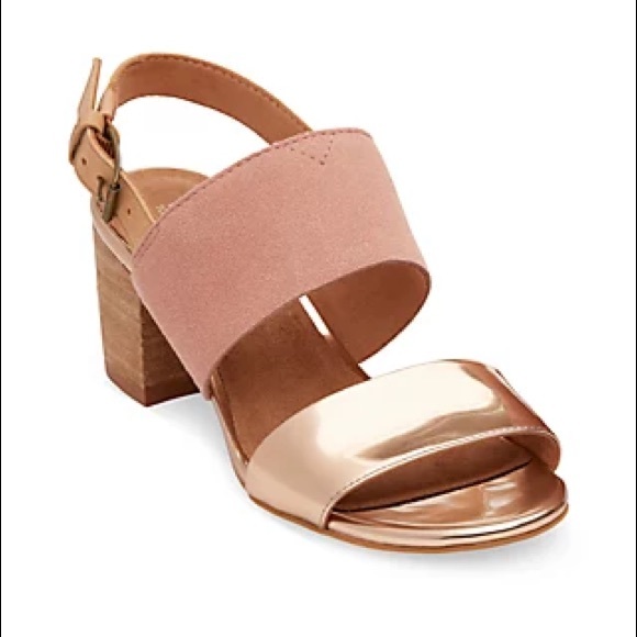 NWOT TOMS Bloom Suede Rose Gold Specchio Poppy Sandals, size 7 - Picture 3 of 6